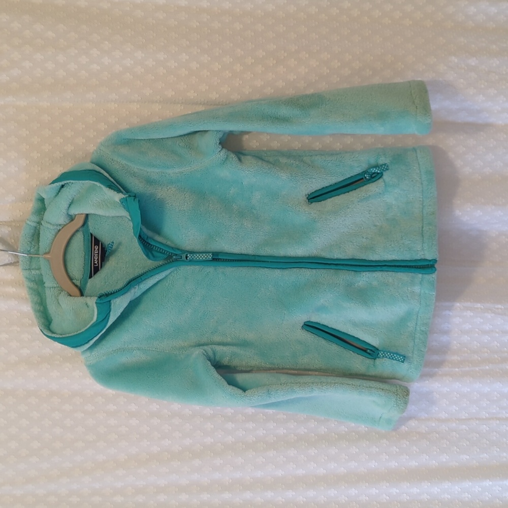 Land's End Aqua Softest Fleece Hoodie, full zip front with pockets, Girls 6x/7
